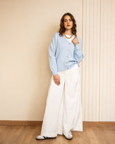 DARTED WIDE LEG PANTS- WHITE