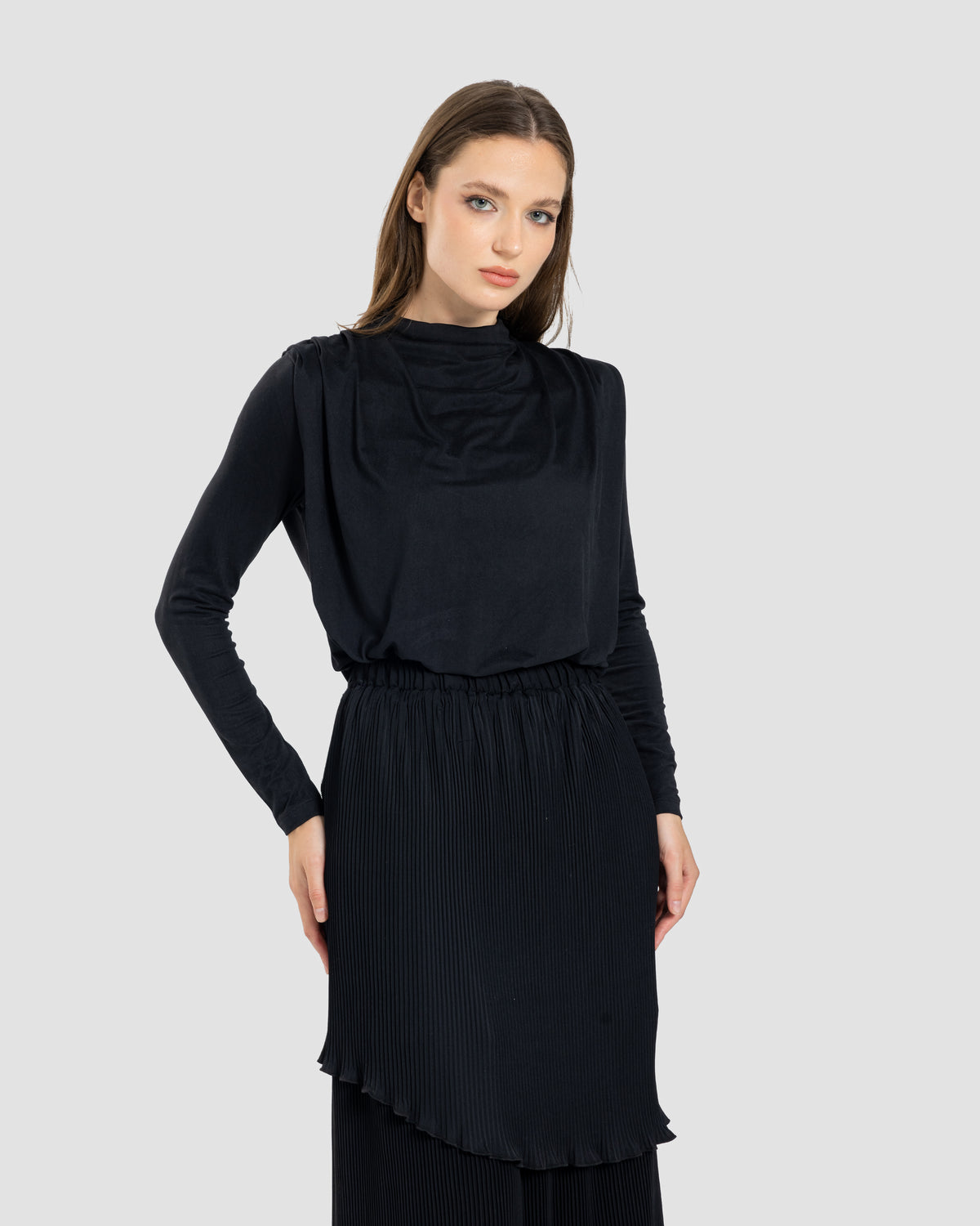 DRAPPED COTTON TOP -BLACK