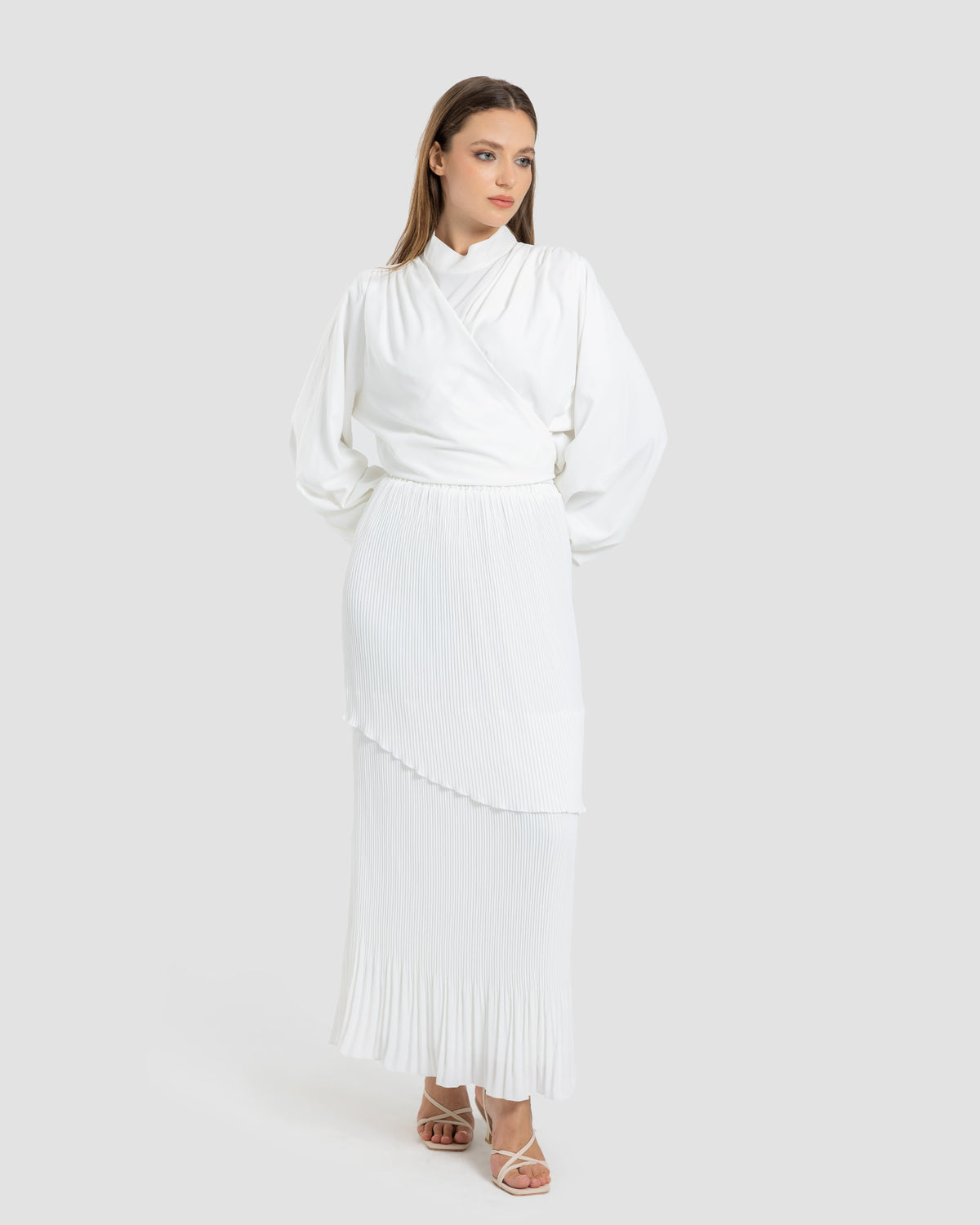 LAYERED PLISSE SKIRT-WHITE