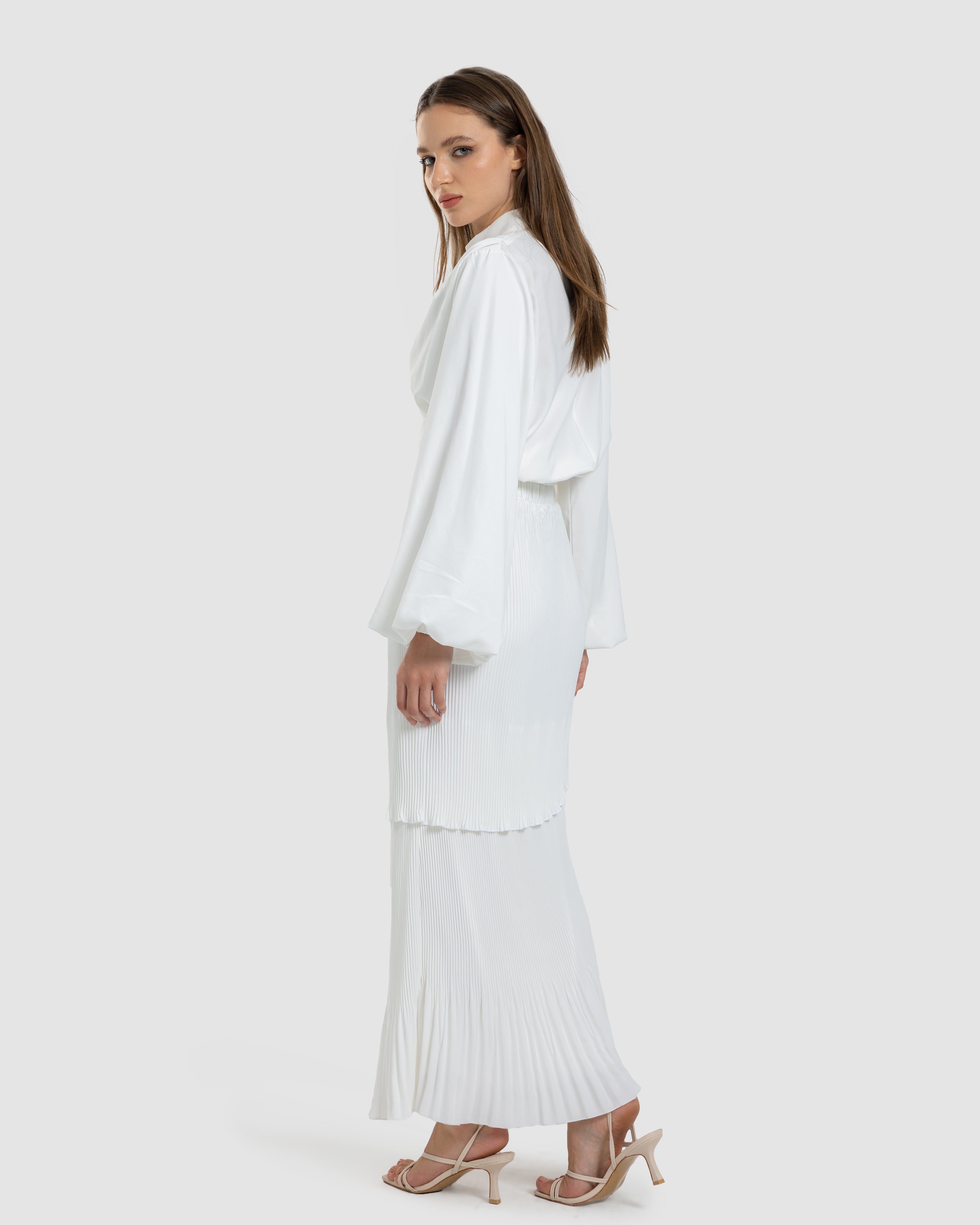 LAYERED PLISSE SKIRT-WHITE