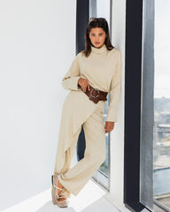 WIDE LEG PANTS WITH WRAP WAIST-BEIGE