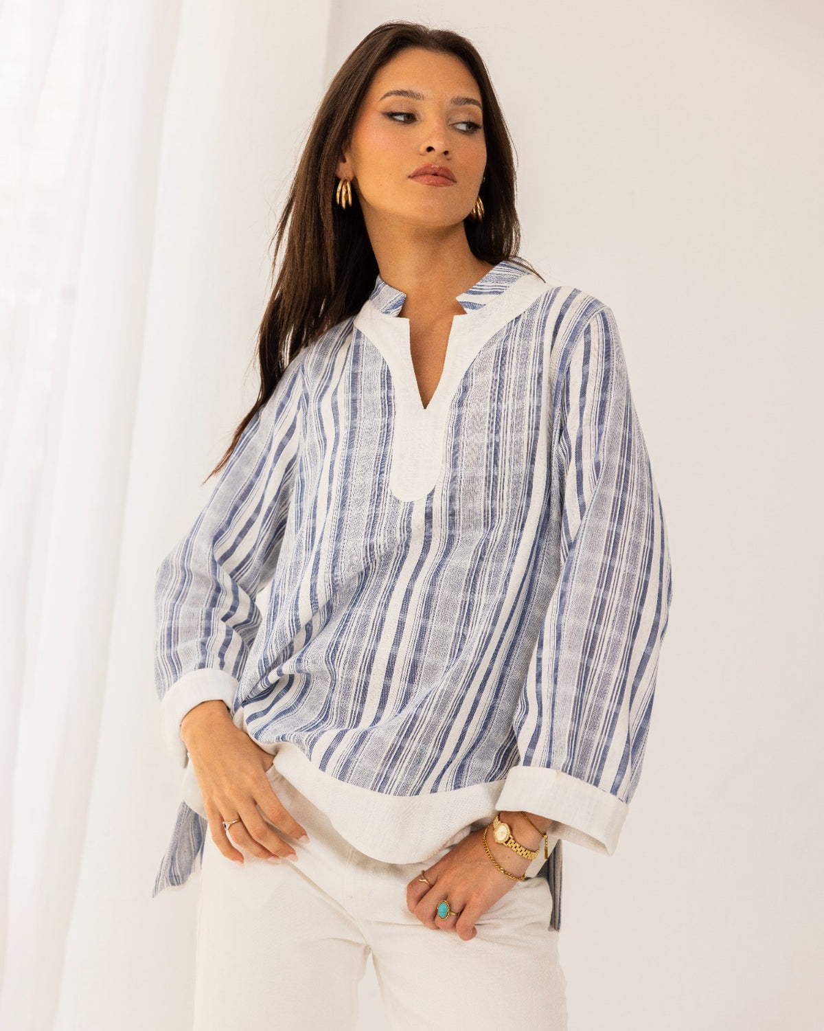 STRIPED BLOUSE -BLUE