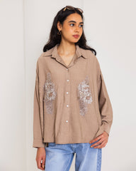 CRINKLE OVERSIZED SHIRT-CAFE