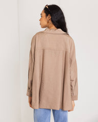 CRINKLE OVERSIZED SHIRT-CAFE