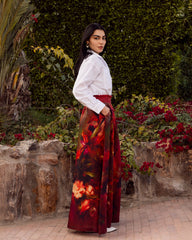 FLOWERED WIDE LEG PANTS -MAROON