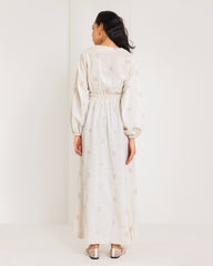 EMBROIDERED LINEN DRESS-BEIGE