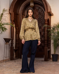 FLOWERED wrapped BLOUSE-OLIVE