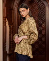 FLOWERED wrapped BLOUSE-OLIVE