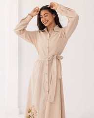 flowered print shirt dress-BEIGE