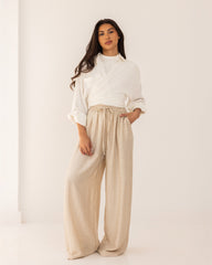 STRAIGHT LINEN PANTS-BEIGE