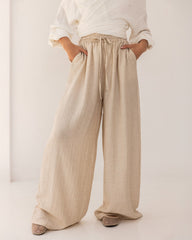 STRAIGHT LINEN PANTS-BEIGE
