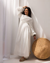 FLOWY LINEN DRESS-OFF WHITE