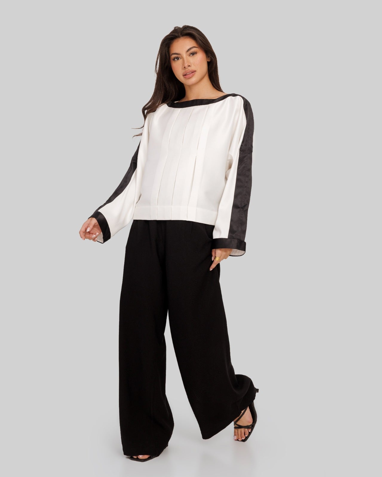 cargo satin pants-BLACK