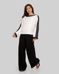 BLACK BORDER SATIN BLOUSE-OFF WHITE