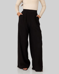 plain wide leg pants-BLACK