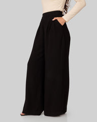 plain wide leg pants-BLACK