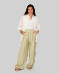 plain wide leg pants-Light Green