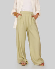 plain wide leg pants-Light Green
