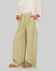 plain wide leg pants-Light Green
