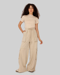 cargo wide leg pants-BEIGE