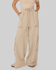 cargo wide leg pants-BEIGE