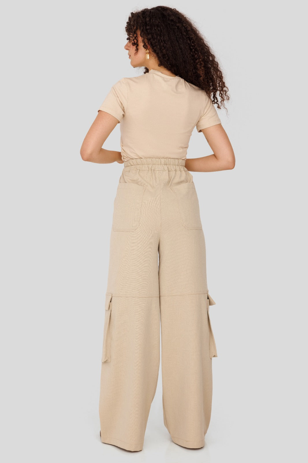 cargo wide leg pants-BEIGE