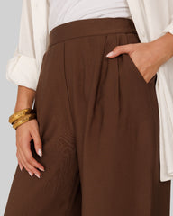 plain wide leg pants-BROWN