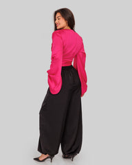 cargo satin pants-BLACK