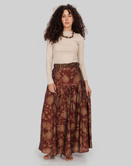 flowered plisse skirt-MAROON