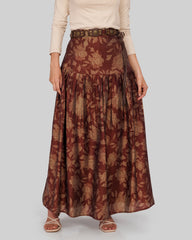 flowered plisse skirt-MAROON
