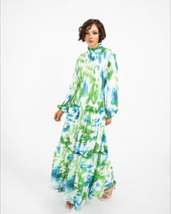 PRINTED RUFFLE DRESS -GREEN