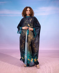 GOLD FEATHER SWIMSUIT KIMONO-BLUE BLACK