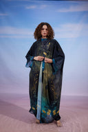 GOLD FEATHER SWIMSUIT KIMONO-BLUE BLACK