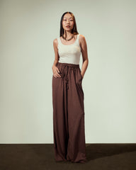 plain wide leg pants-BROWN