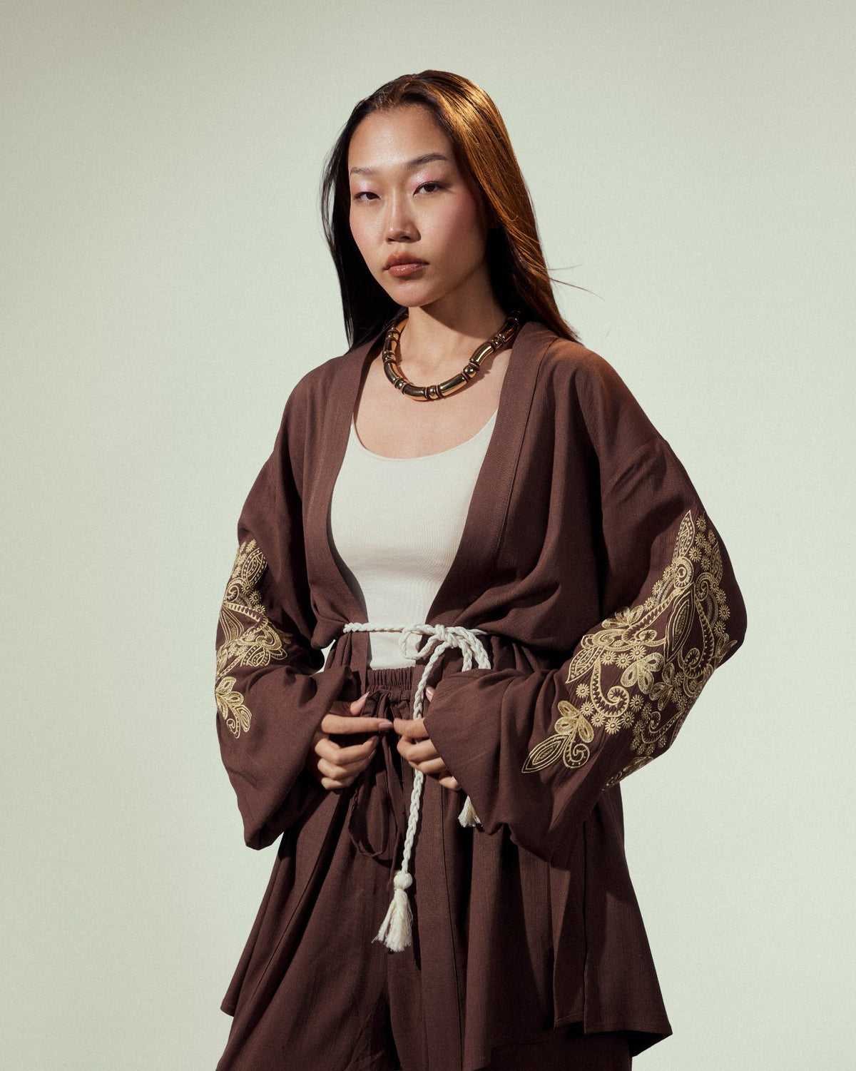 EMBROIDERY cardigan-BROWN