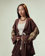EMBROIDERY cardigan-BROWN