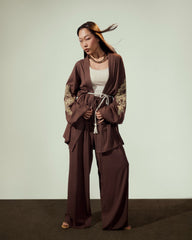 EMBROIDERY cardigan-BROWN