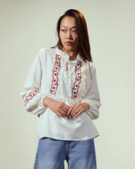 EMBROIDERY CROPPED BLOUSE-WHITE