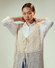 sleeveless long cardigan-BEIGE