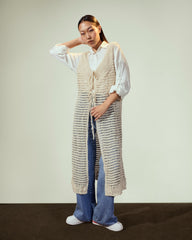 sleeveless long cardigan-BEIGE