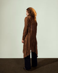 high low chiffon shirt-BROWN