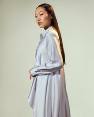 HIGH LOW SATIN BLOUSE-GRAY