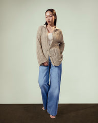 OVERSIZED KNIT SHIRT-BEIGE