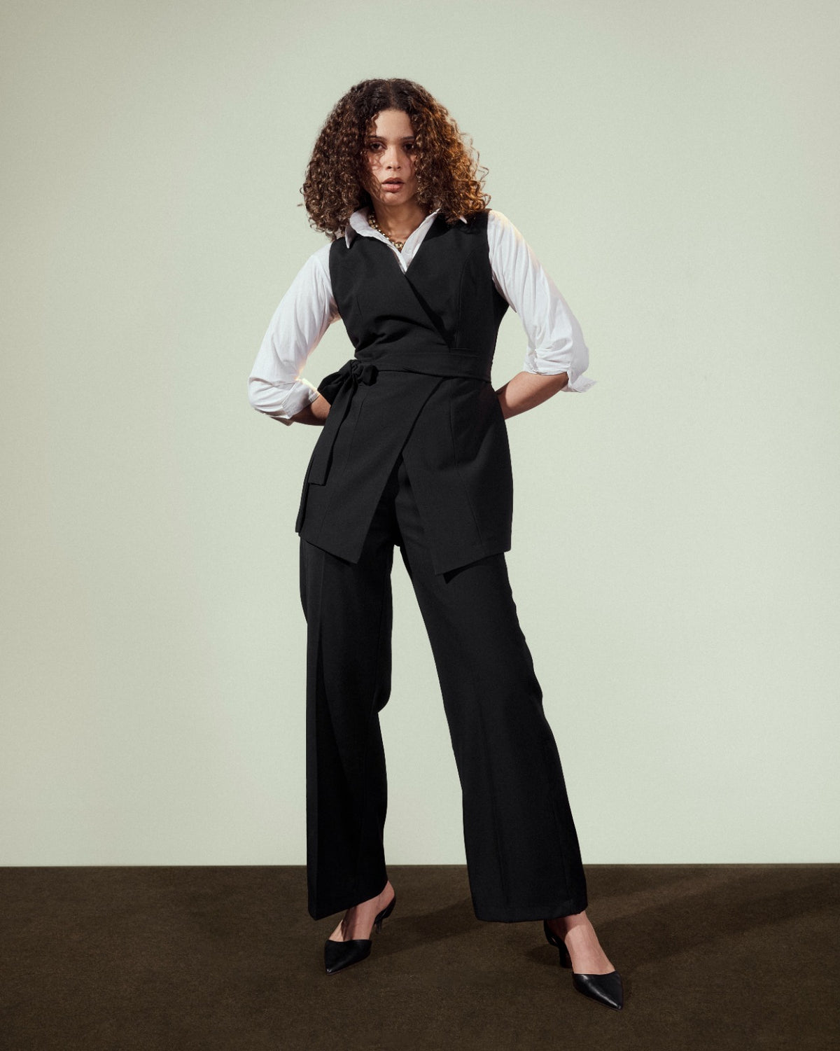 WIDE LEG CLASSIC PANTS-BLACK