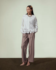 CUTWORK LINEN BLOUSE-OFF WHITE
