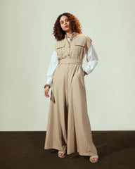 SLEEVELESS LINEN jUMPSUIT-BEIGE