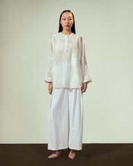 EMBROIDERY CHIFFON BLOUSE-OFF WHITE