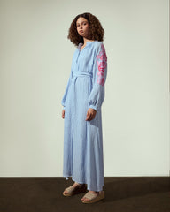 EMBROIDERY LONG SHIRT DRESS-BABY BLUE