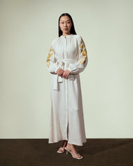 EMBROIDERY LONG SHIRT DRESS-OFF WHITE
