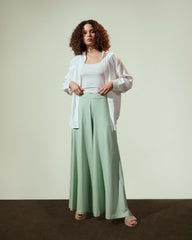 PLAIN WIDE LEG PANTS-MINT GREEN